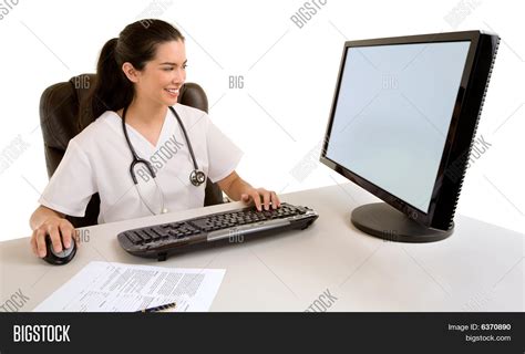 Nurse Sitting Working Image And Photo Free Trial Bigstock