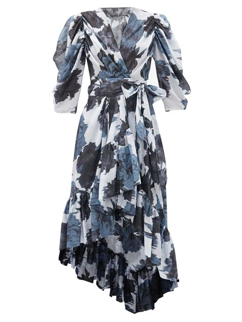 Blue Floral Print Cotton Voile Wrap Dress Alexandre Vauthier