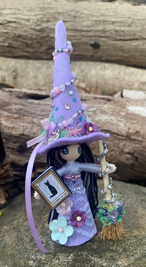 Pale Lavender Witch Doll With Broom And Book Etsy