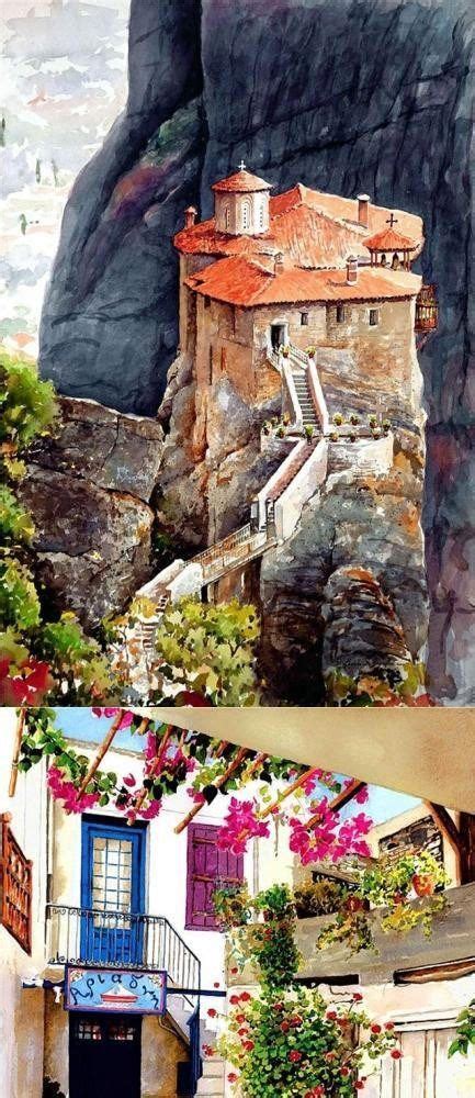 Chinese watercolor | Watercolor landscape, Watercolor art