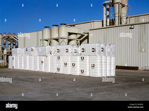 Agriculture Packaged Bales Of Processed Cotton Await Shipping At A