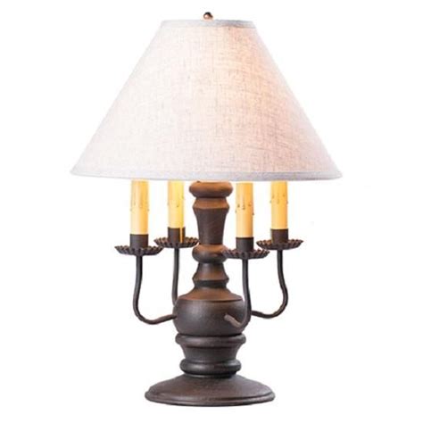 COLONIAL TABLE LAMP With Ivory Linen Fabric Shade In 7 Distressed