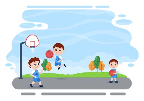 Best Kids Playing Basketball Illustration Download In Png And Vector Format