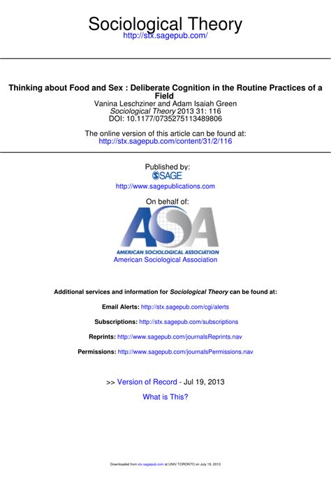 Pdf Thinking About Food And Sex Deliberate Cognition In The Routine