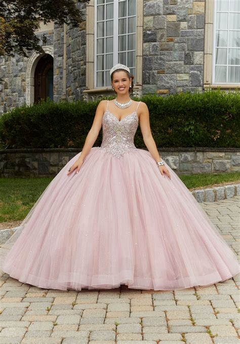 Glitter Tulle Quinceañera Dress With Three Dimensional Floral Appliqués Morilee