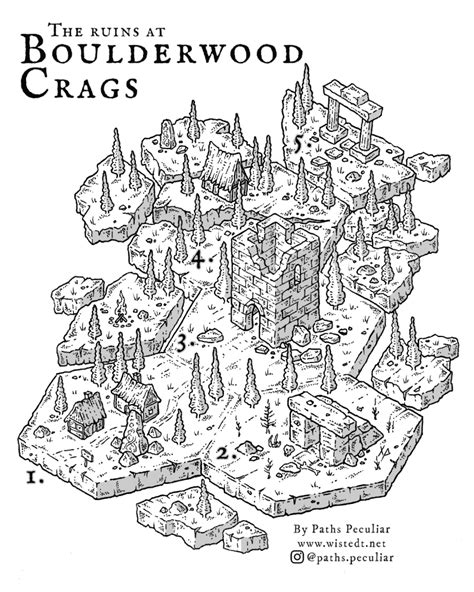 Isometric Hex Map The Ruins At Boulderwood Crags Paths Peculiar