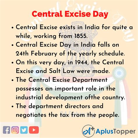 10 Lines On Central Excise Day For Students And Children In English