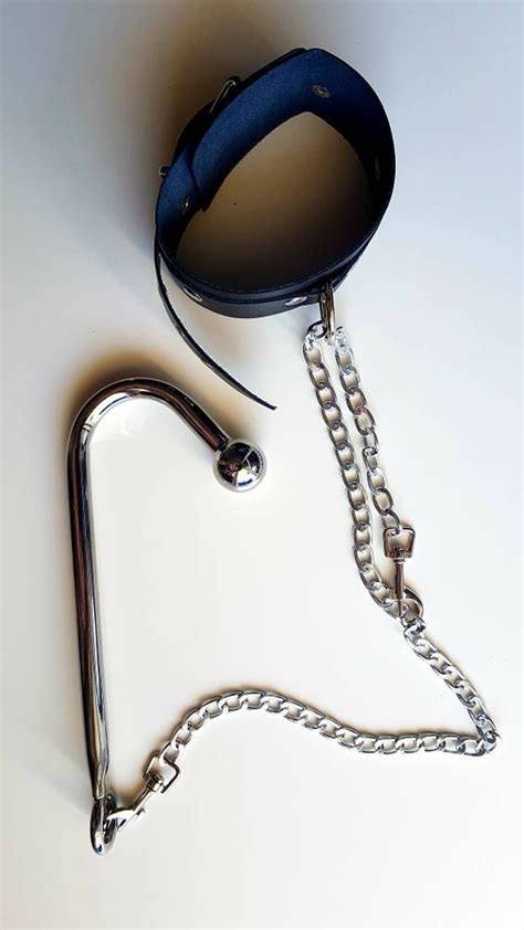 Leather Collar And Anal Hook Stainless Steel Bondage Set Bdsm Etsy