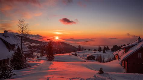 Download Wallpaper 3840x2160 Mountains Winter Sunset