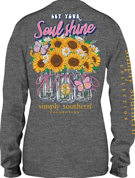 Simply Southern Let Your Soul Shine Sunflower Long Sleeve T Shirt Grey