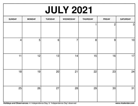 Printable July 2021 Calendar Templates With Holidays