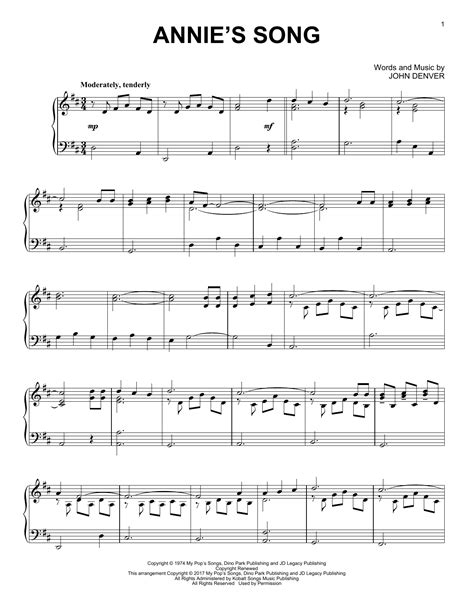 Annies Song Sheet Music John Denver Piano Solo