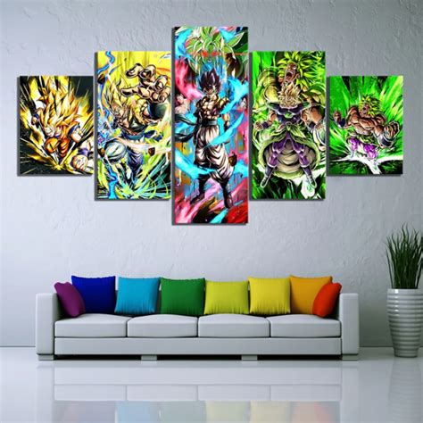 5 piece dragon ball z canvas. Dragon Ball - 5 Piece Animation - Goku - Vegetto - Broly - Printed Wall Pictures Home Decor ...