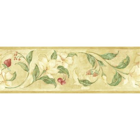 Sunworthy 6 78 Floral And Berry Scroll Prepasted Wallpaper Border In