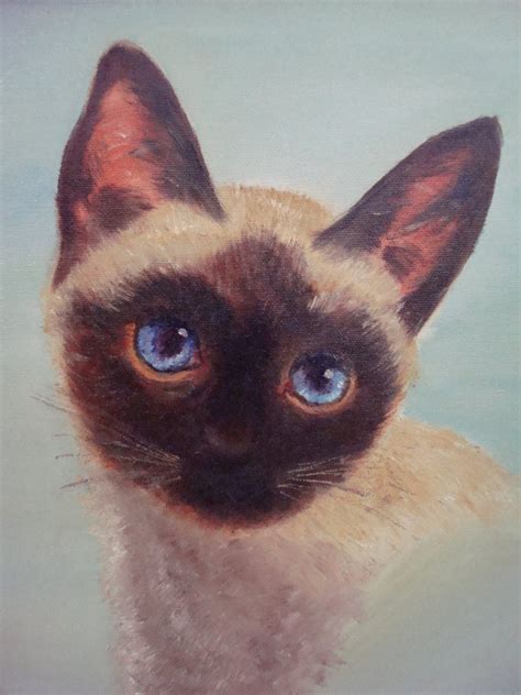 Vintage Siamese Cat Original Painting