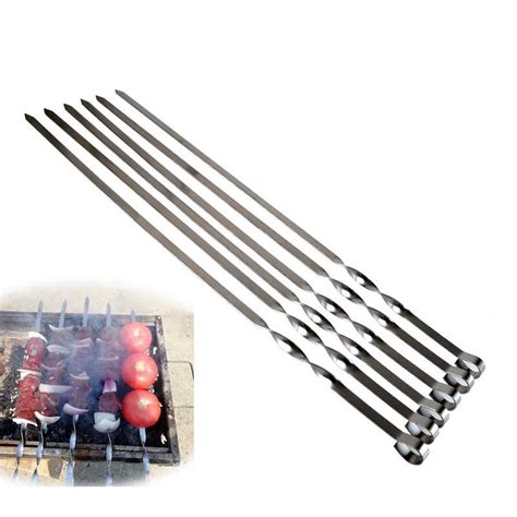 Home And Garden 60cm Stainless Steel Wide Bbq Skewers Long Wood Handle