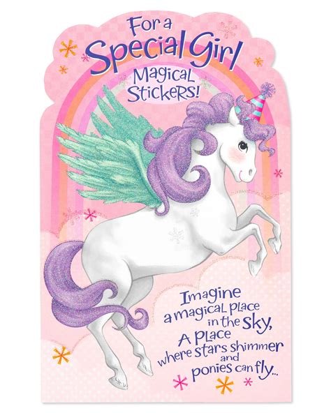 American Greetings Unicorn Birthday Card For Girl With Stickers