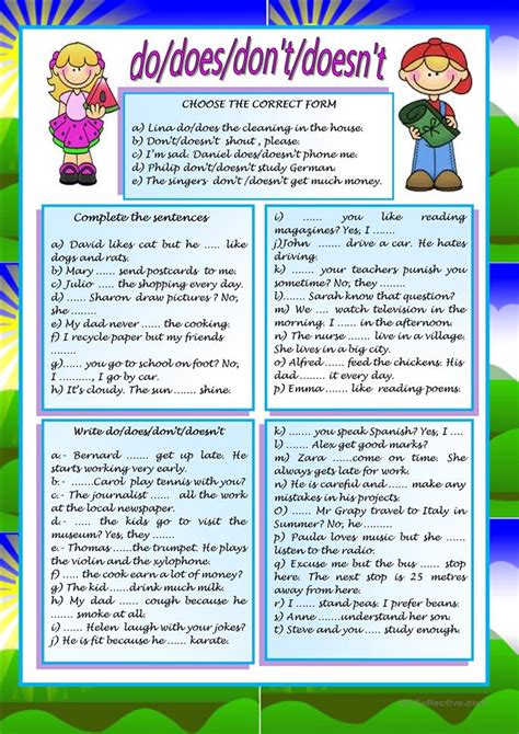 Do and does are similar to modal verbs. DO, DOES, DON'T, DOESN'T worksheet - Free ESL printable ...