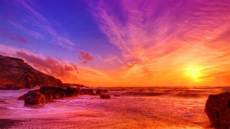 Shore At Sunset Hd Desktop Wallpaper Widescreen High Definition