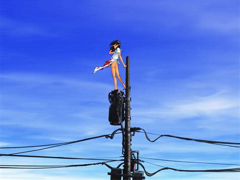 Mimasaka Hideaki Girl Ass Blood Blood On Clothes Bottomless On Top Of Pole Power Lines