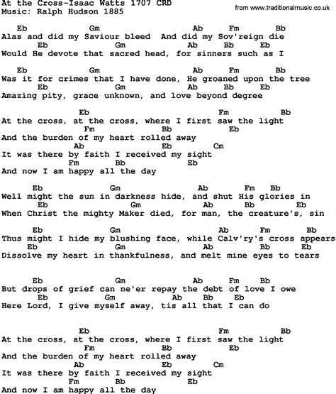 Gospel Song At The Cross Isaac Watts 1707 Lyrics And Chords