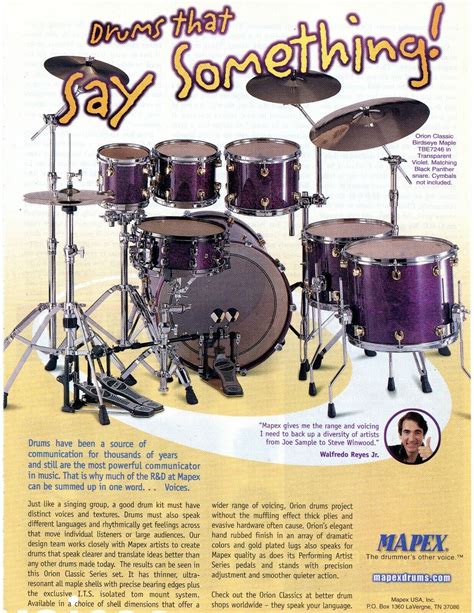 2000 Print Ad Of Mapex Orion Classic Birdseye Maple Drum Kit W Walfredo