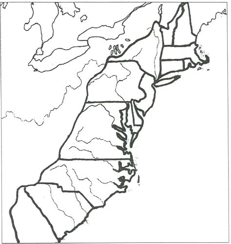 Blank Map 13 Colonies Printable