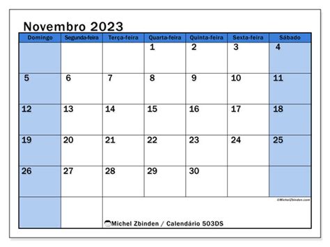 Calendário De Novembro De 2023 Para Imprimir “47ds” Michel Zbinden Br