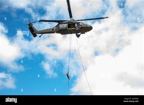 25th Infantry Division Soldiers Rappel From A Uh 60 Black Hawk During A