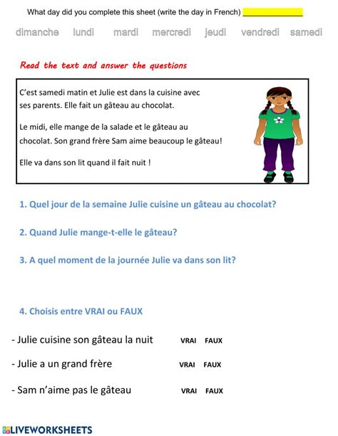 Lecture comprehension-reading C (French) exercise