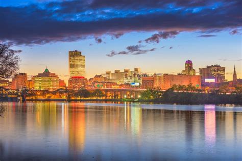 Albany New York Usa Skyline On The Hudson River Stock Photo Image