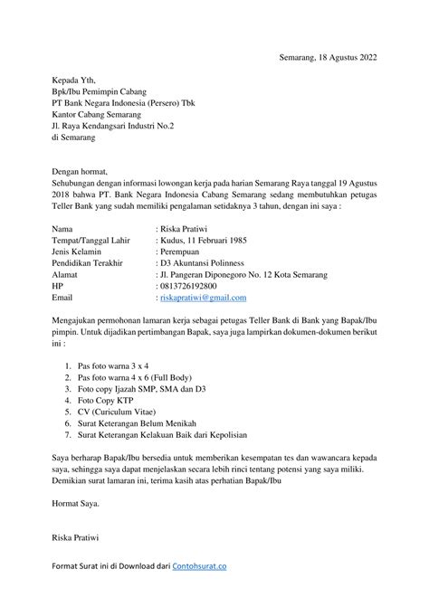 Download Contoh Surat Lamaran Kerja di Bank BCA, Mandiri, BNI & BRI