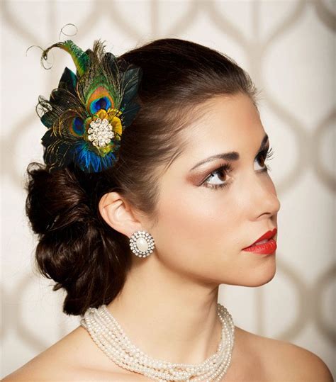 peacock feather hair clip fascinator bridal head by gildedshadows feather hair pieces