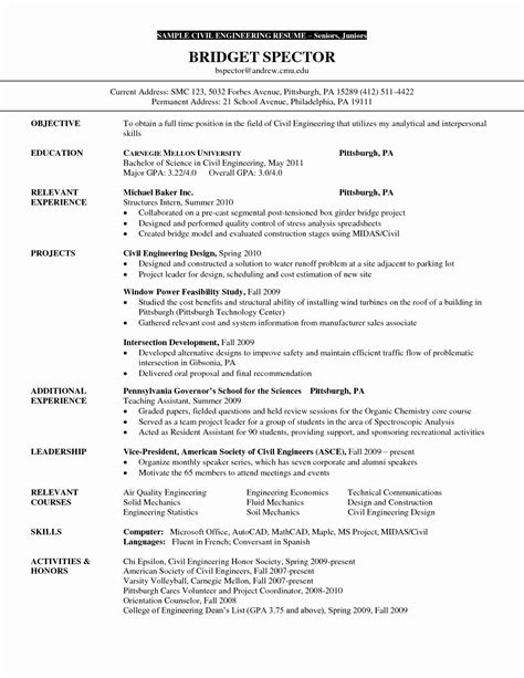 Here's a good resume objective example: Objective For Civil Engineering Student Resume - huroncountychamber.com