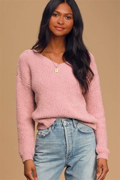 Cute Mauve Sweater V Neck Sweater Soft Knit Sweater Lulus