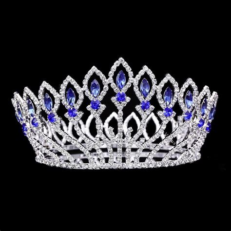 Bridal Pageant Blue Rhinestones Crystal Prom Wedding Tiara Full Crown 81021 Wedding Crown