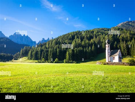 St Johann Church Santa Maddalena Val Di Funes Dolomites Italy Stock