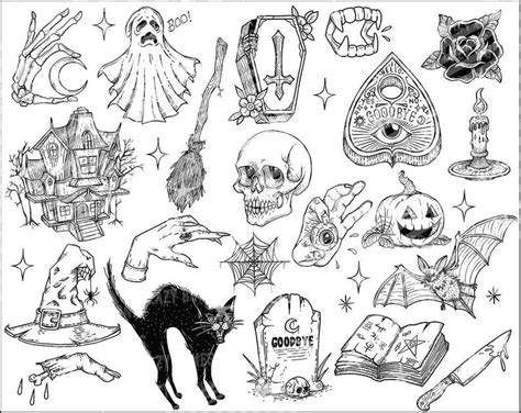 Spooky Tattoo Clipart Spooky Halloween Clip Art Tattoo Etsy Halloween Tattoo Flash Spooky