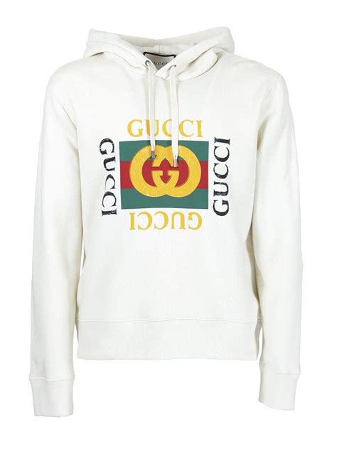 Gucci White Cotton Jersey Sweatshirt With Vintage Logo Print Fixed Hood