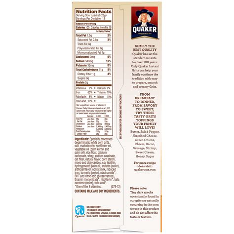 It carries a label on the box of smart choices made easy which is a dietary recommendation from a consumer panel. Quaker Quick Cooking Oats Nutrition Facts - Nutrition Ftempo