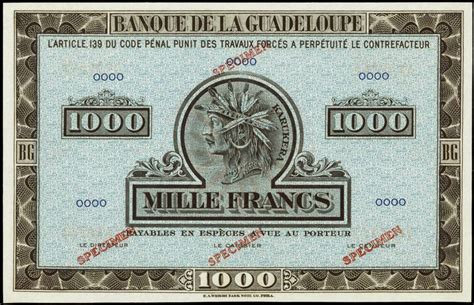 Currency.the obverse of the bill features the portrait of alexander hamilton, who served as the first u.s. Guadeloupe 1000 Francs banknote 1942 Karukera|World ...