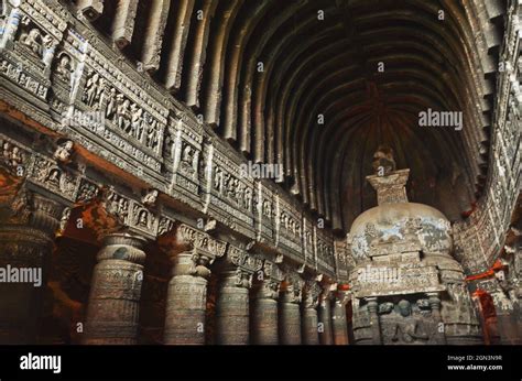 Carving At Ajanta Caves Unesco World Heritage Site In Mumbai