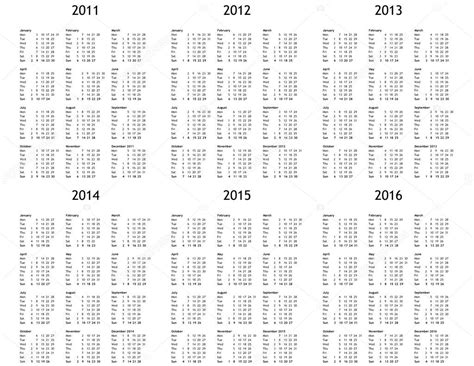 Multi Year Calendar From 2011 To 2016 — Stock Photo © Claudiodivizia