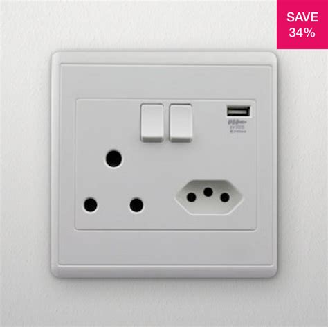34 Off On Wall Socket With 2 Pin Plug And Built In Usb Port