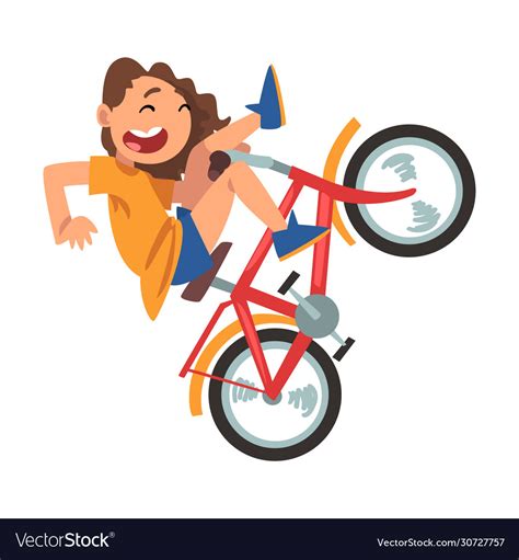 Cute Girl Falling Off Bicycle Teenager Bicyclist Vector Image