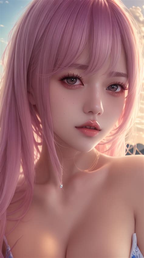 Wallpaper Ai Art Boobs Lips Women Pink Hair Vertical Looking At