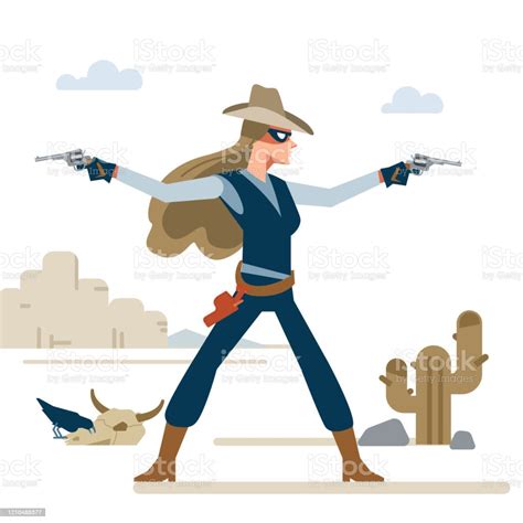 Western Cowgirl With Two Revolvers In A Shootout Cartoon Vector
