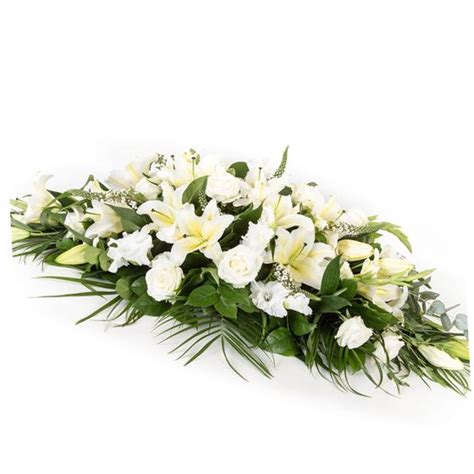 White Lily And Rose Casket Spray Funeral Flowers Hull
