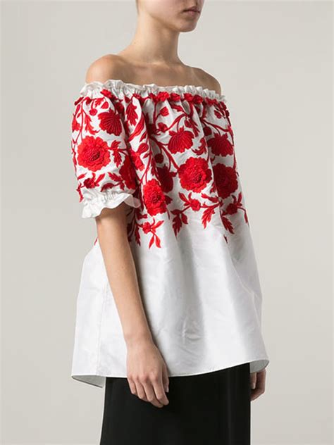 lyst naeem khan embroidered peasant blouse  white