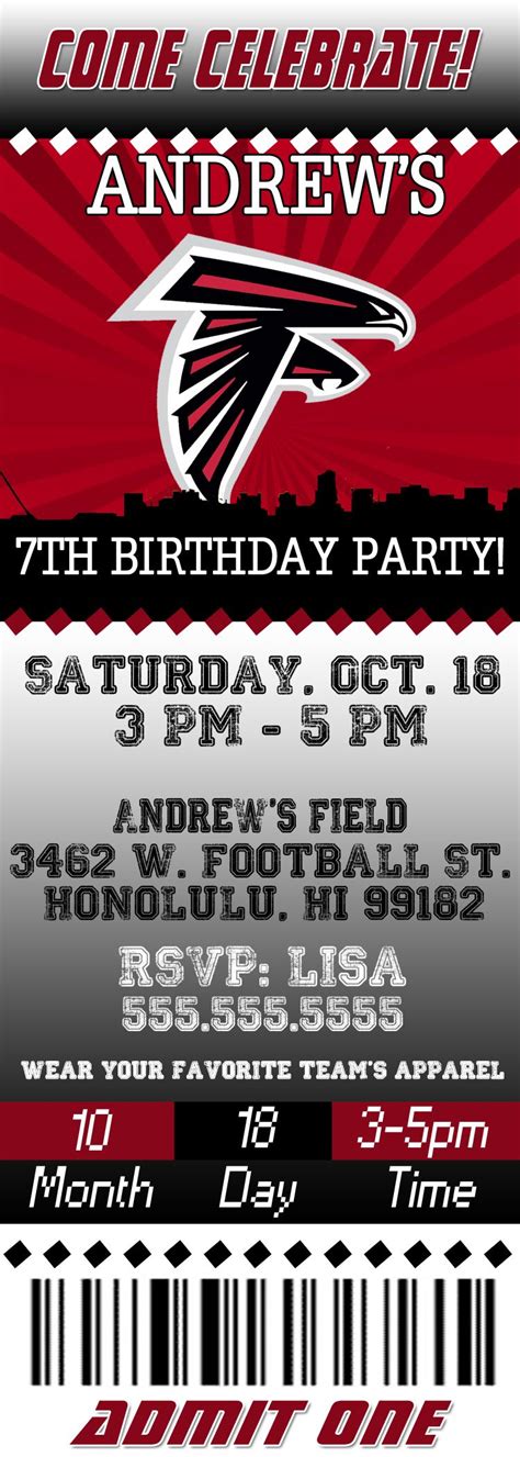 NFL Atlanta Falcons Birthday Invitation Ticket Invitation Birthday Dallas Cowbabes Birthday